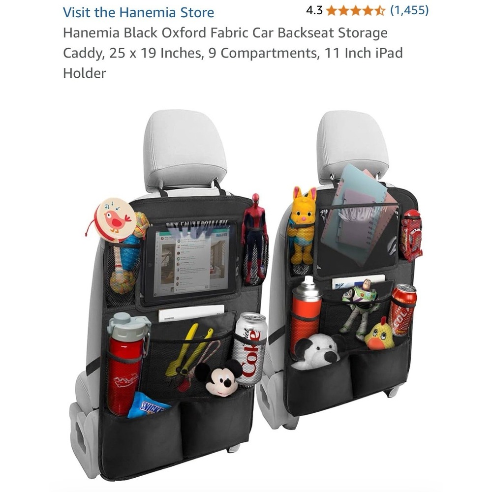 2 Pack Black Oxford backseat organizer fabric‎ 25 x 19 9 Poc 11 In iPad Holder
